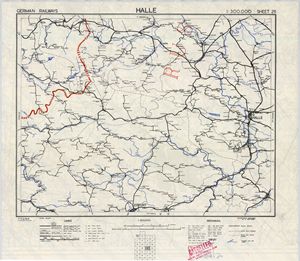 Eisenbahnkarte Deutschlands - Blatt 29 - Halle / Saale (1945) 1:300.000 [Britische Kriegsversion]